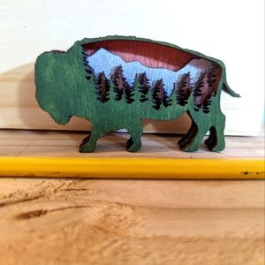 Small Wooden Handmade Layered Buffalo Magnet